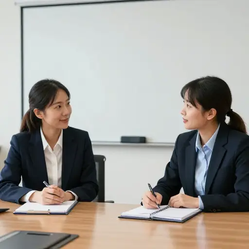 在参加了同一个研讨会后，他们坐下来交流所学心得。