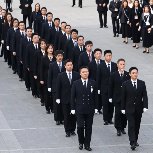 游行队伍的领路人引导着所有人完成了肃穆的仪式。