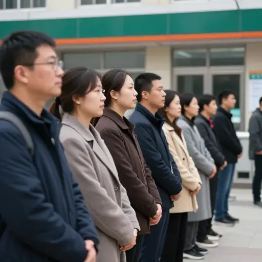 我们站在队伍里等待。