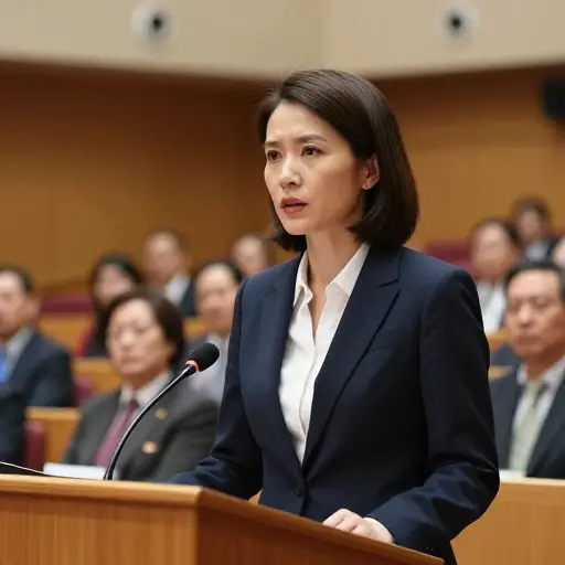 在她的演讲中，她始终保持着一本正经的正式口吻。
