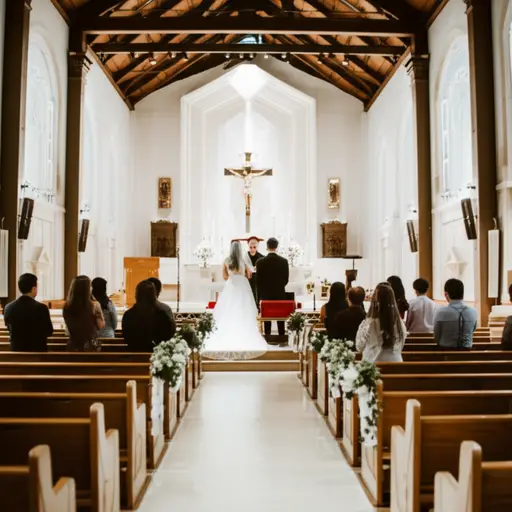 牧师们正在教堂里为新人主持婚礼仪式。