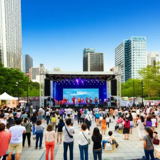 周末人们在广场上举办了一场露天音乐会。