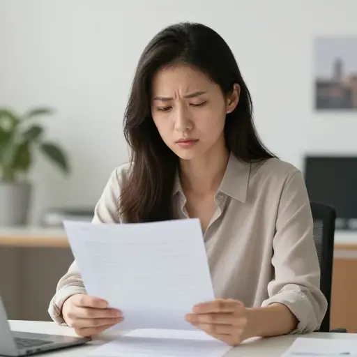 她读着文件，怀疑地眯起了眼睛。