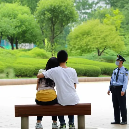 保安发现他们在公园长椅上亲热。