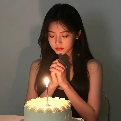 她闭上眼睛许了一个愿。