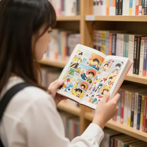 她在书店买了一本新漫画。