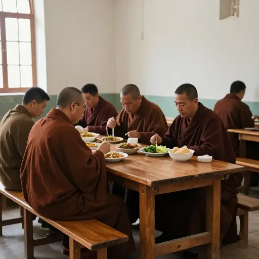 修道院的餐厅每天中午为僧侣们提供简单的素食。