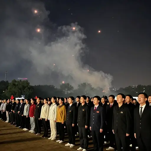 当最后的火花停止闪烁时，所有人都起立唱起了国歌。