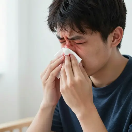 他流鼻血了。