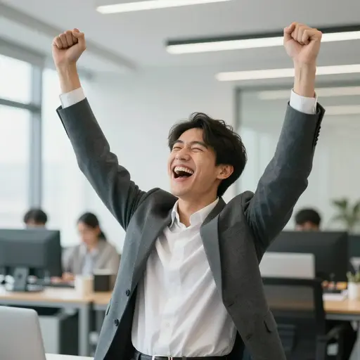当他收到晋升的消息时，脸上洋溢着狂喜的表情。