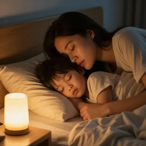 她在孩子耳边轻声说晚安。