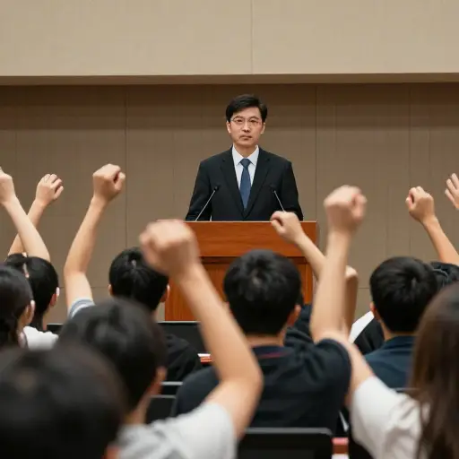 面对愤怒的人群，演讲者保持了惊人的冷静。