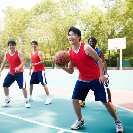 周末他总是和哥儿们一起打篮球。
