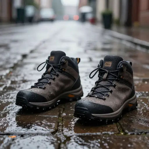 这双登山鞋完全防水，非常适合在雨天行走。
