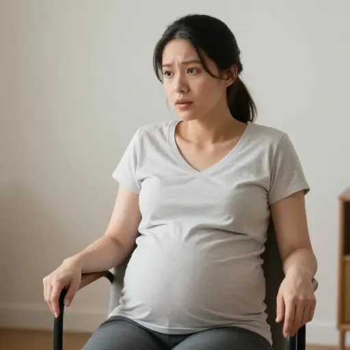由于现在怀孕很重，她小心翼翼地把自己降到椅子上。