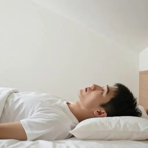 他仰面躺着，凝视着天花板。