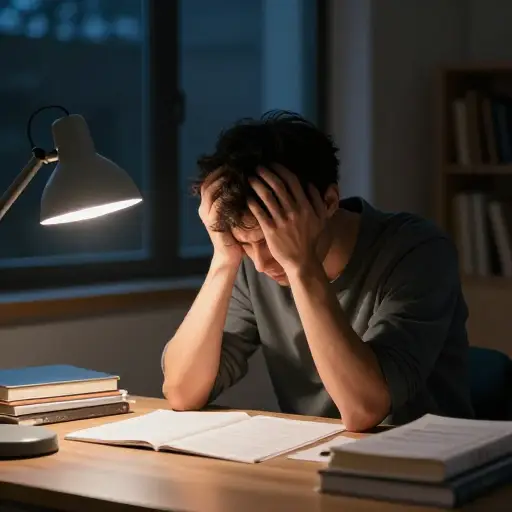 他度过了一个不眠之夜，担心他的考试。