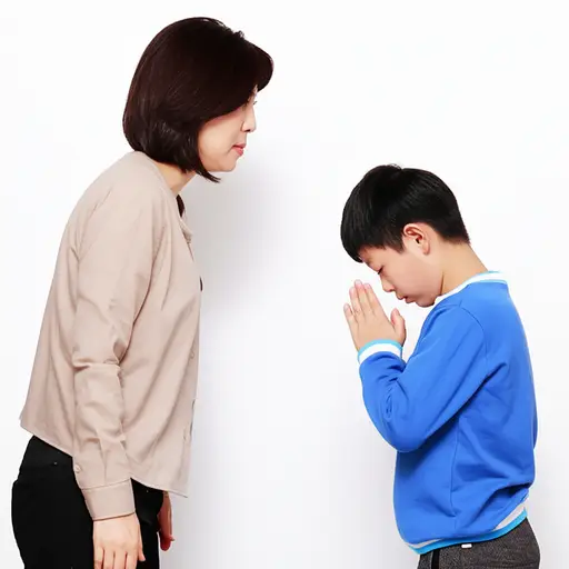 她严厉的态度在孩子道歉后变得温和了。