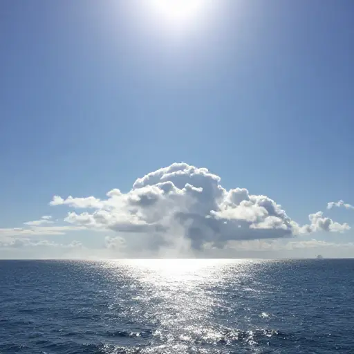 由于太阳热，海水蒸发导致云的形成，通过凝结过程。