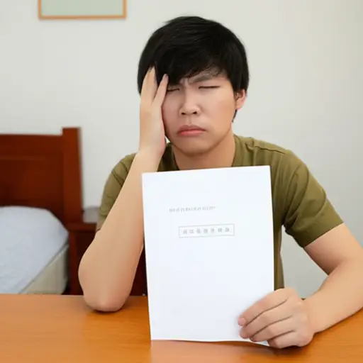 他对考试成绩感到失望，因为他没有及格。