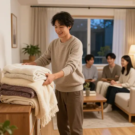 主人体贴地为客人们多准备了毯子。