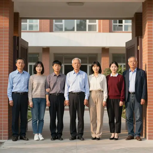 教师们在校门外手臂挽着手臂，安静地展示对争取公平薪酬的团结。
