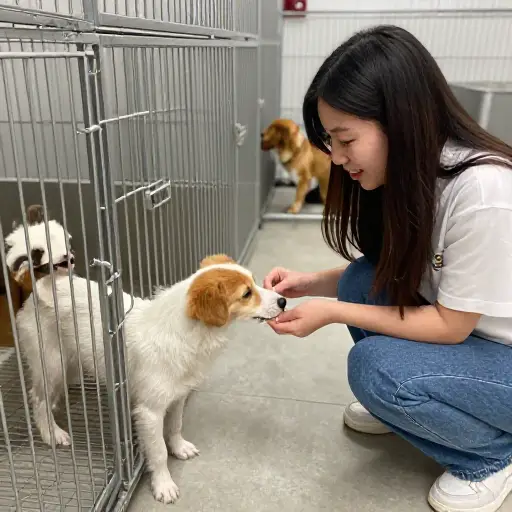 她在当地收容所做志愿者助手。