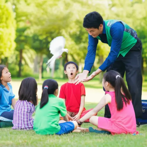 孩子们惊讶地看着魔术师的戏法。