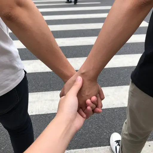 过马路时要牵着我的手。