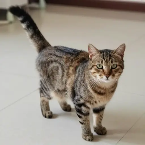猫生气地甩了甩尾巴。