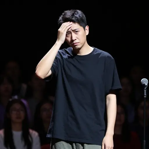在舞台上忘词后，他感到彻底蒙羞。