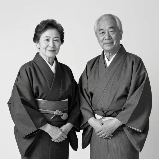 我见过许多祖父母穿着传统日本和服的黑白照片，尽可能地遮盖他们的身体部位。