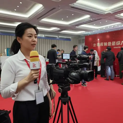 记者正在报道这场重要会议的进展。