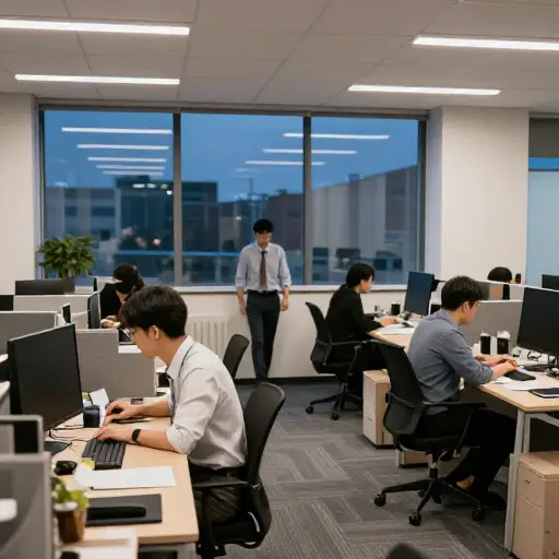 今晚我们不会在办公室待到很晚，明天一大早要赶飞机。