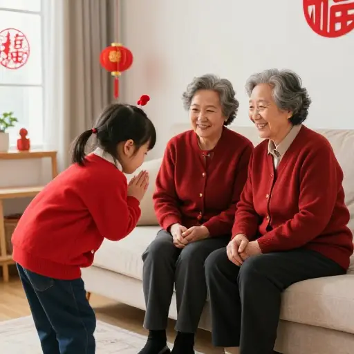 孩子们向爷爷奶奶拜年。