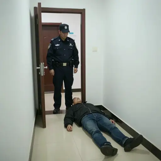 保安对闯入者的头部一击，便将其打晕。