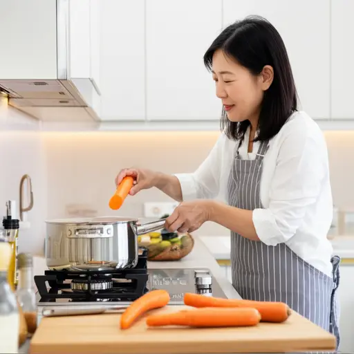 我妈妈喜欢在汤里加胡萝卜，因为它们很健康。