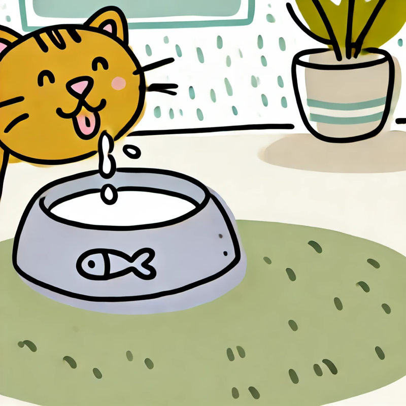 小猫正在喝牛奶。