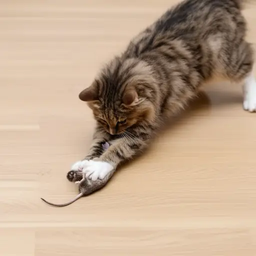猫突然扑向老鼠，用爪子抓住了它。