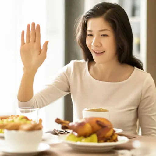 她礼貌地拒绝了第二份烤鸡。