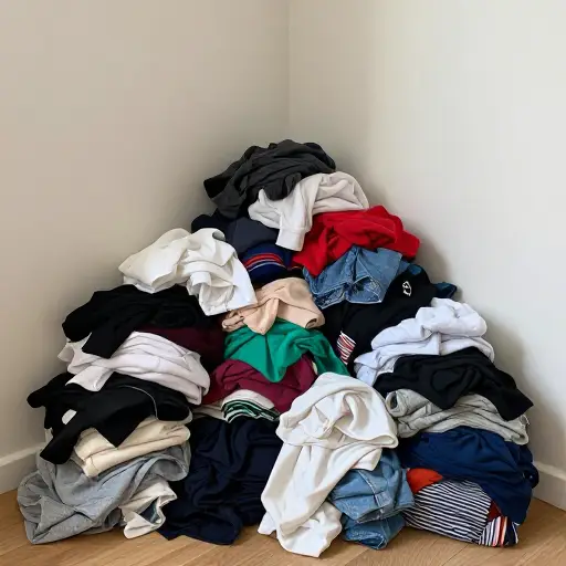 角落里有一大堆待洗的衣服。