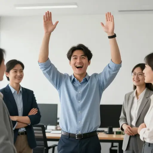 「我拿到那份工作了！」他骄傲地宣布。