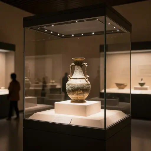 博物馆的展览包含一个复杂的历史文物展示。