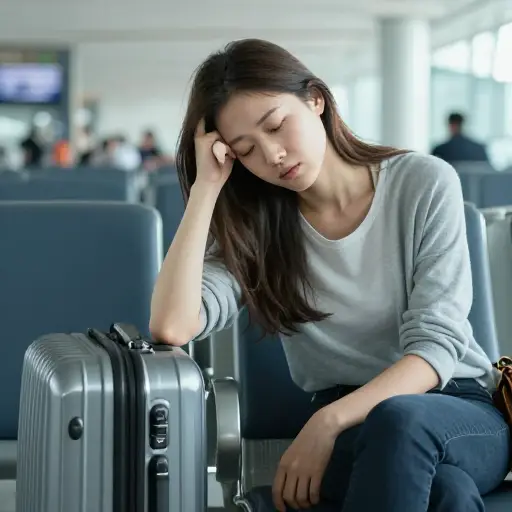 旅行20小时后，她肯定感到身体不适。