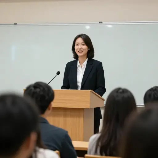 她在演讲中展现出自信的形象。