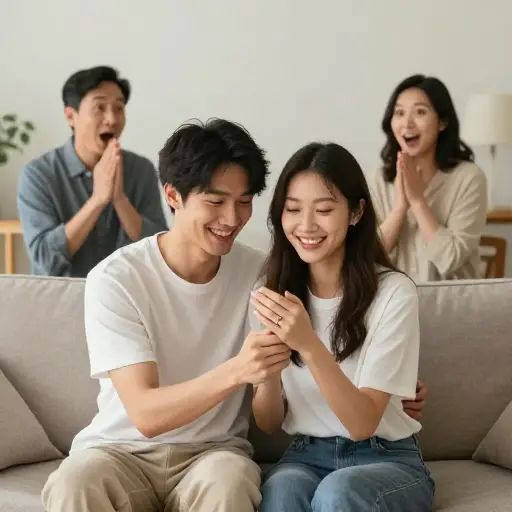 当他们向父母透露订婚的消息时，他们很高兴。
