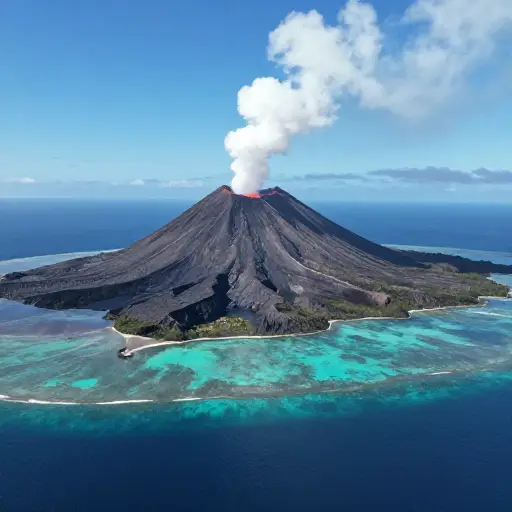 这座岛上有一座活火山，随时可能喷发。