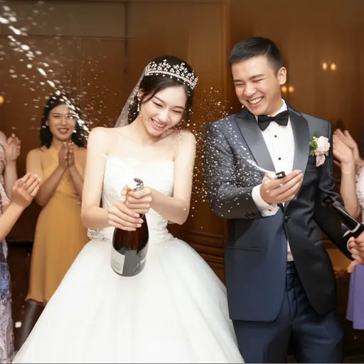 他们开了一瓶大瓶香槟来庆祝婚礼。