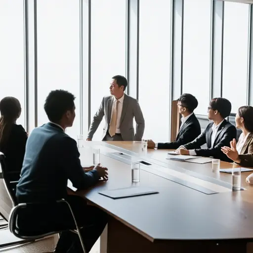 在会议进行中，他突然站起来离开了。