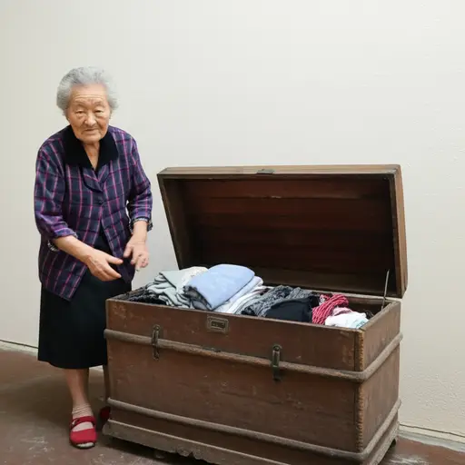我奶奶的旧衣服都装在那个木制的大箱子里。